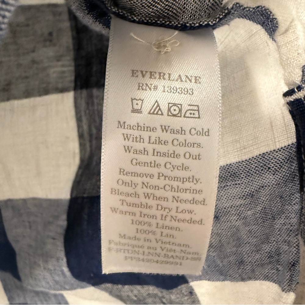 Everlane Navy Buffalo Check Boxy Linen Top Women’s XXS - Picture 4 of 4
